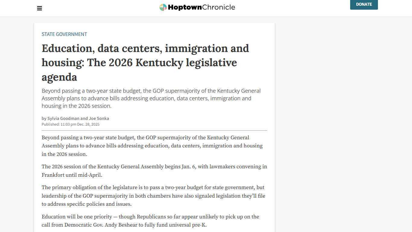 Education, data centers, immigration and housing: The 2026 Kentucky legislative agenda